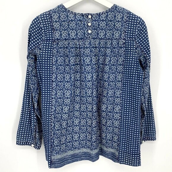 J.CREW Boho Chambray Top Womens Size 2 Blouse Blue Crew Neck Cotton Peasant - Picture 2 of 12